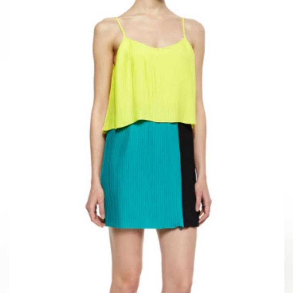 Parker two tiered color block pleated mini dress size Small